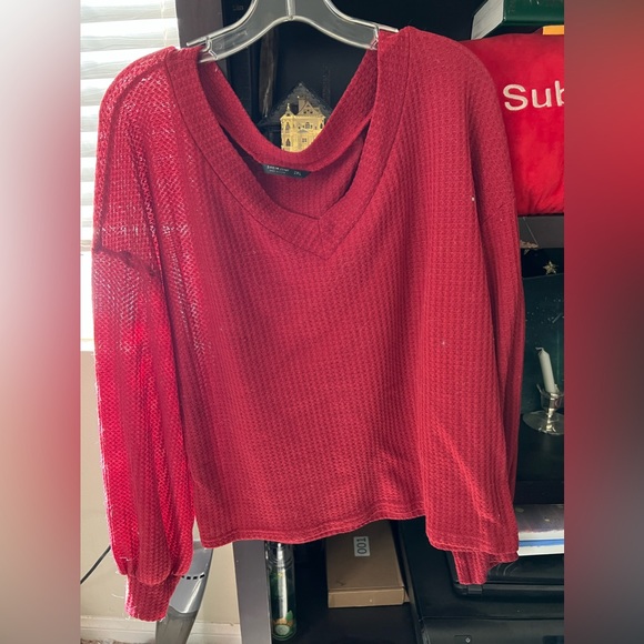 SHEIN Sweaters - SHEIN Plus Drop Shoulder Lantern Sleeve Waffle Knit Top